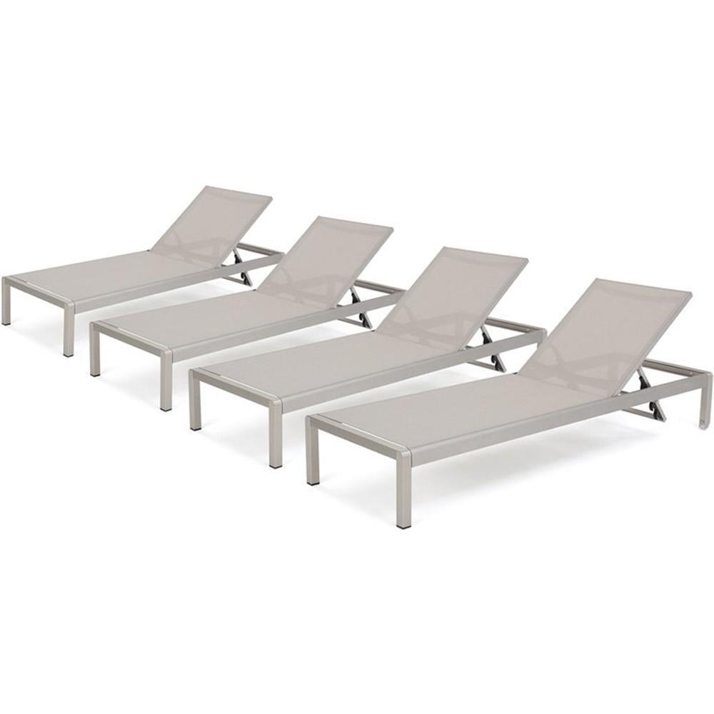 GDFStudio Cape Coral Outdoor Mesh and Aluminum Armless Adjustable Chaise Lounges (Set of 4), Gray/Siver