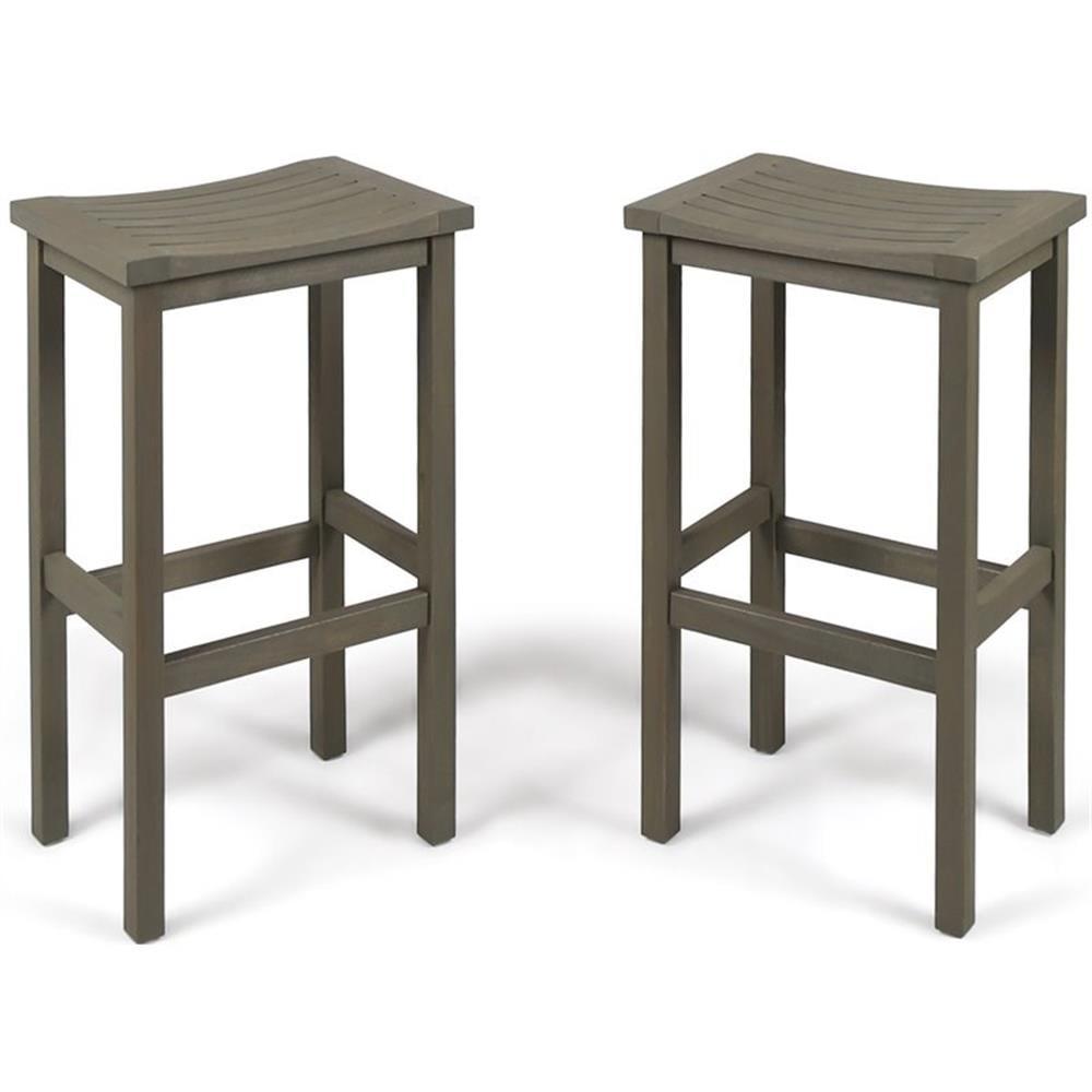 Caribbean 2pk 30" Acacia Wood Patio Barstool - Gray - Christopher Knight Home: Saddle Seat, Weather-Resistant