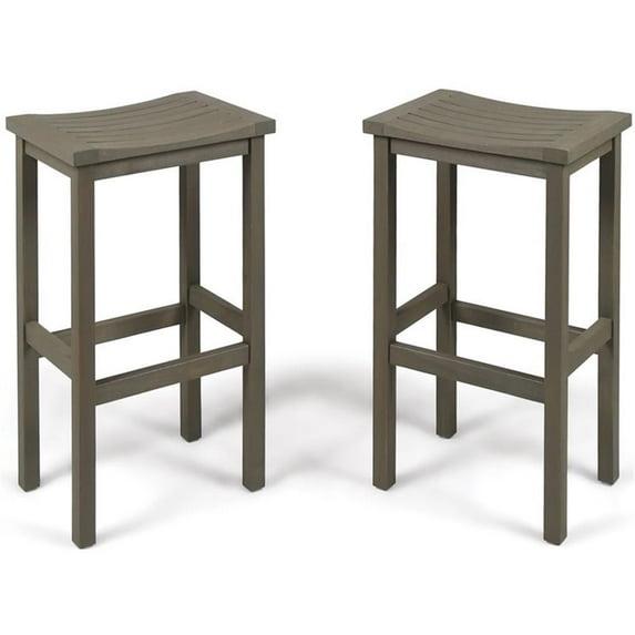 Caribbean 2pk 30" Acacia Wood Patio Barstool - Gray - Christopher Knight Home: Saddle Seat, Weather-Resistant