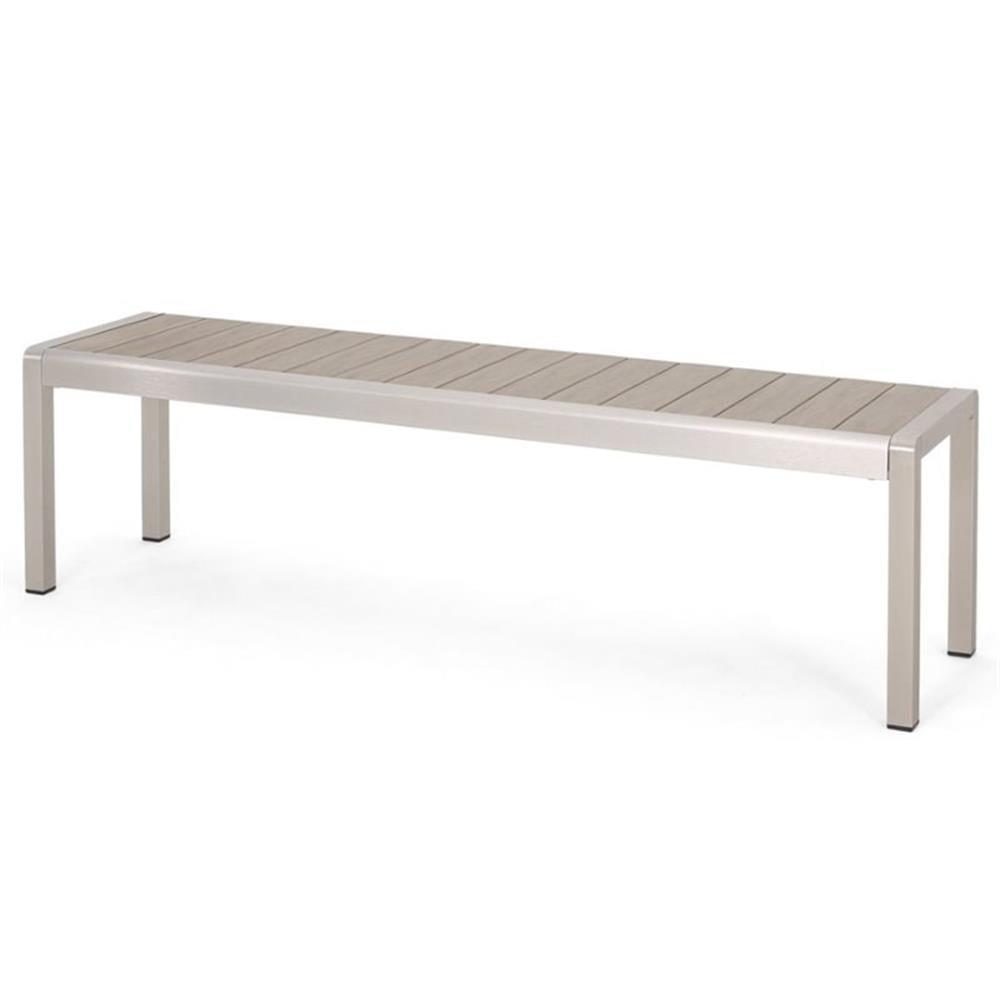 GDF Studio Crested Bay Outdoor Aluminum and Faux Wood Bench, Natural and Silver