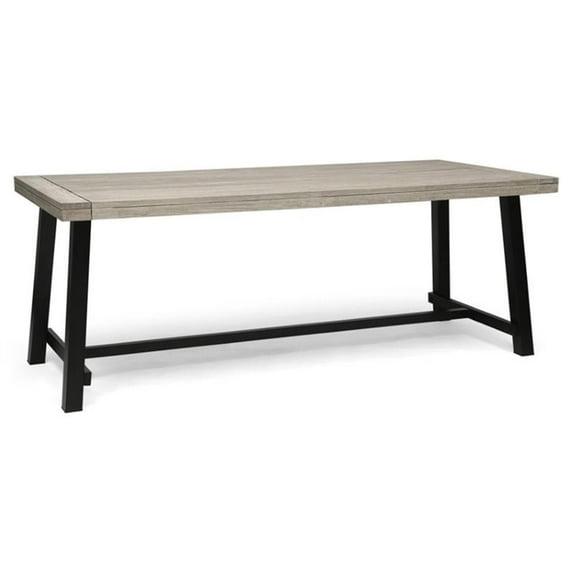 GDFStudio Emersyn Outdoor Acacia Wood and Iron Dining Table with Slat Top, Light Gray/Black