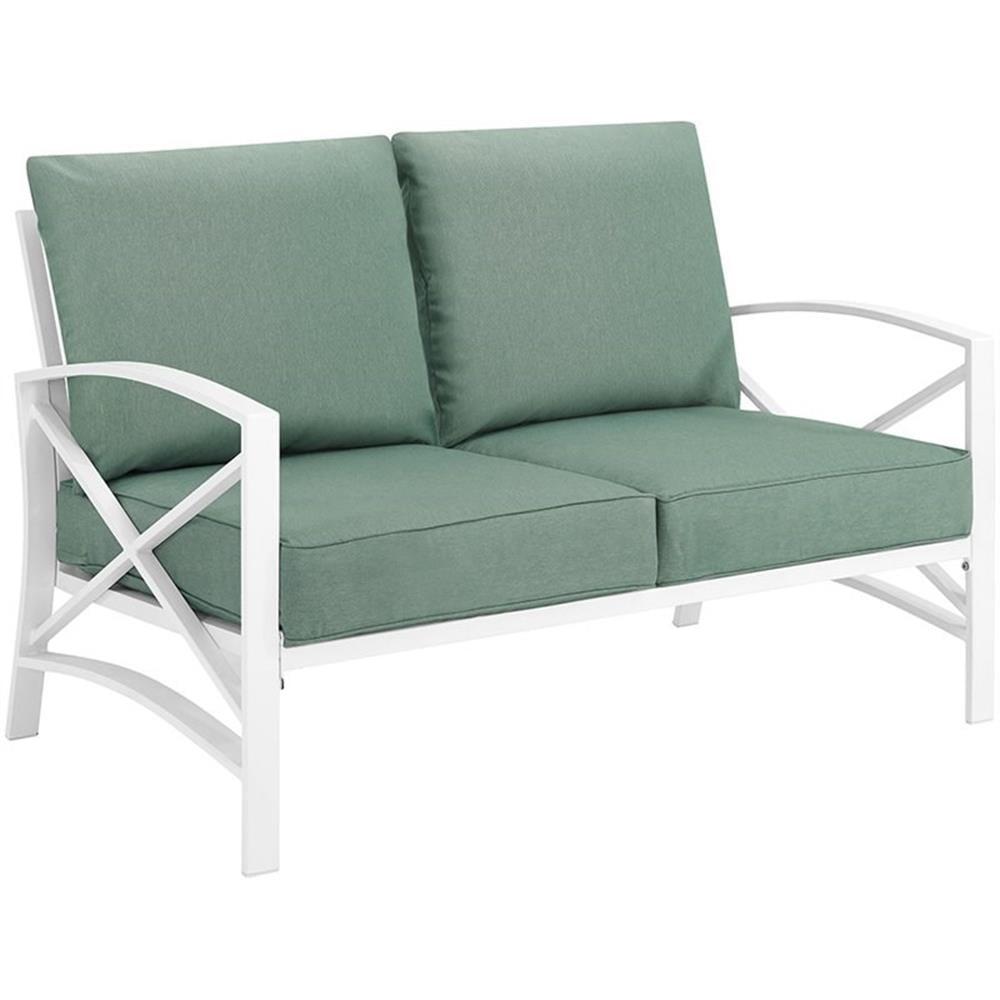 Kaplan Loveseat White/Teal - Crosley: UV-Resistant, Padded Outdoor Sofa with Steel Frame, Seats 2