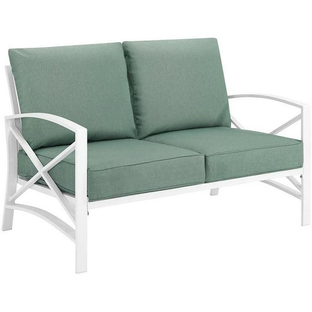 Kaplan Loveseat White/Teal - Crosley: UV-Resistant, Padded Outdoor Sofa with Steel Frame, Seats 2
