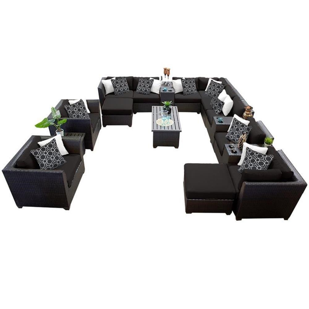 Afuera Living Traditional 17 Pc Wicker Outdoor Sectional Set in Black