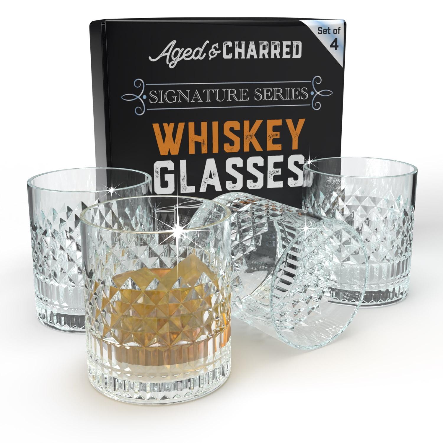 Aged & Charred 11 oz Premium Crystalline Whiskey Glasses Set of 4