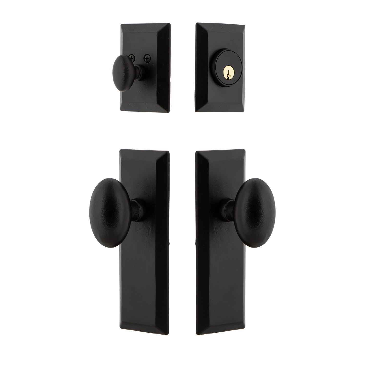 Matte Black Iron Single Cylinder Deadbolt and Knobset Combo Pack