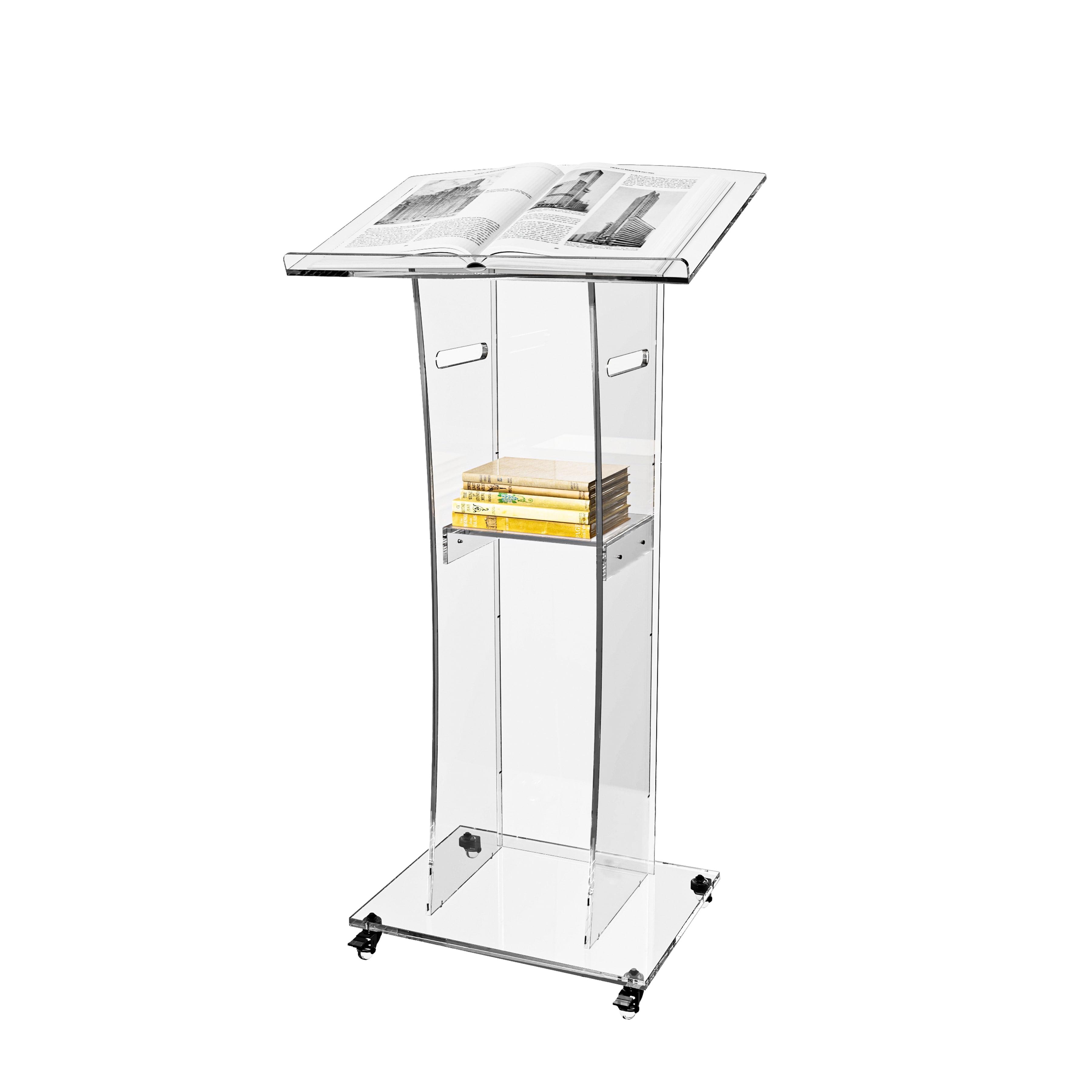 BENTISM Acrylic Podium Acrylic Pulpit 47" Acrylic Podium Stand w/ Wide Reading Surface Storage Shelf Floor-Standing Plexiglass Lectern Stand-Up Podium Conference Lectern for Church Office School White