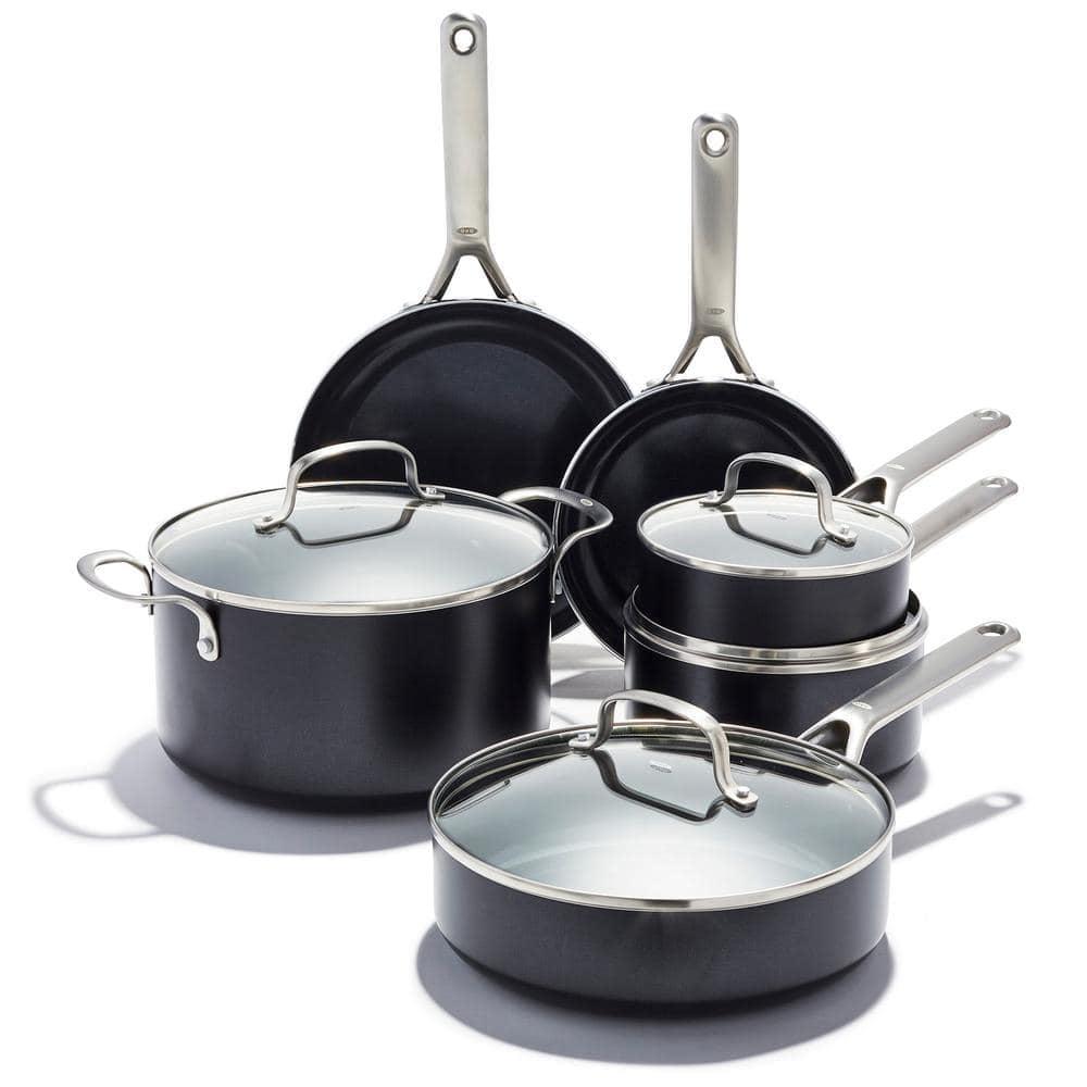 OXO Agility Series 10pc Ceramic Nonstick Aluminum Cookware Set Black: Induction Compatible, Dishwasher-Safe, Lifetime Warranty