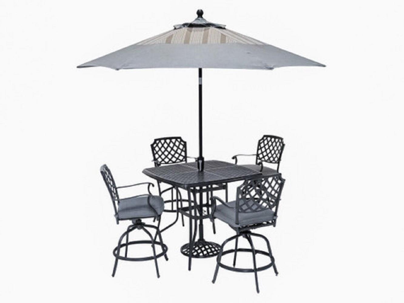 Madison 5-Piece Gray Metal Outdoor Bar Set with Umbrella