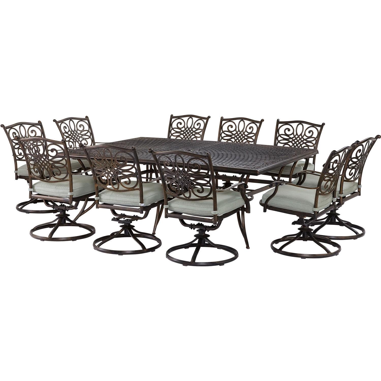 Bronze Finish Cast-Aluminum Dining Set with Blue Sunbrella Cushions - 11 Pieces