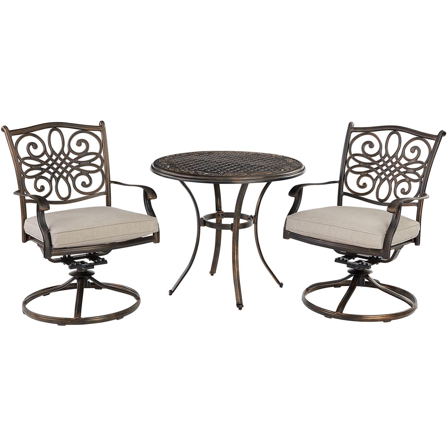 Renditions 3-Piece Set with 2 Swivel Rockers and 32-in. Cast-Top Table, Featuring Sunbrella Fabric