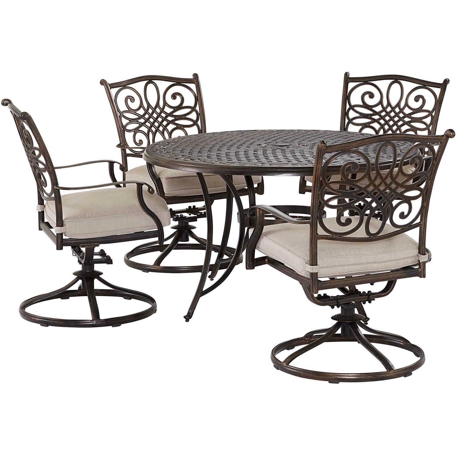 Silver Cast Aluminum 5-Piece Patio Set with Swivel Rockers