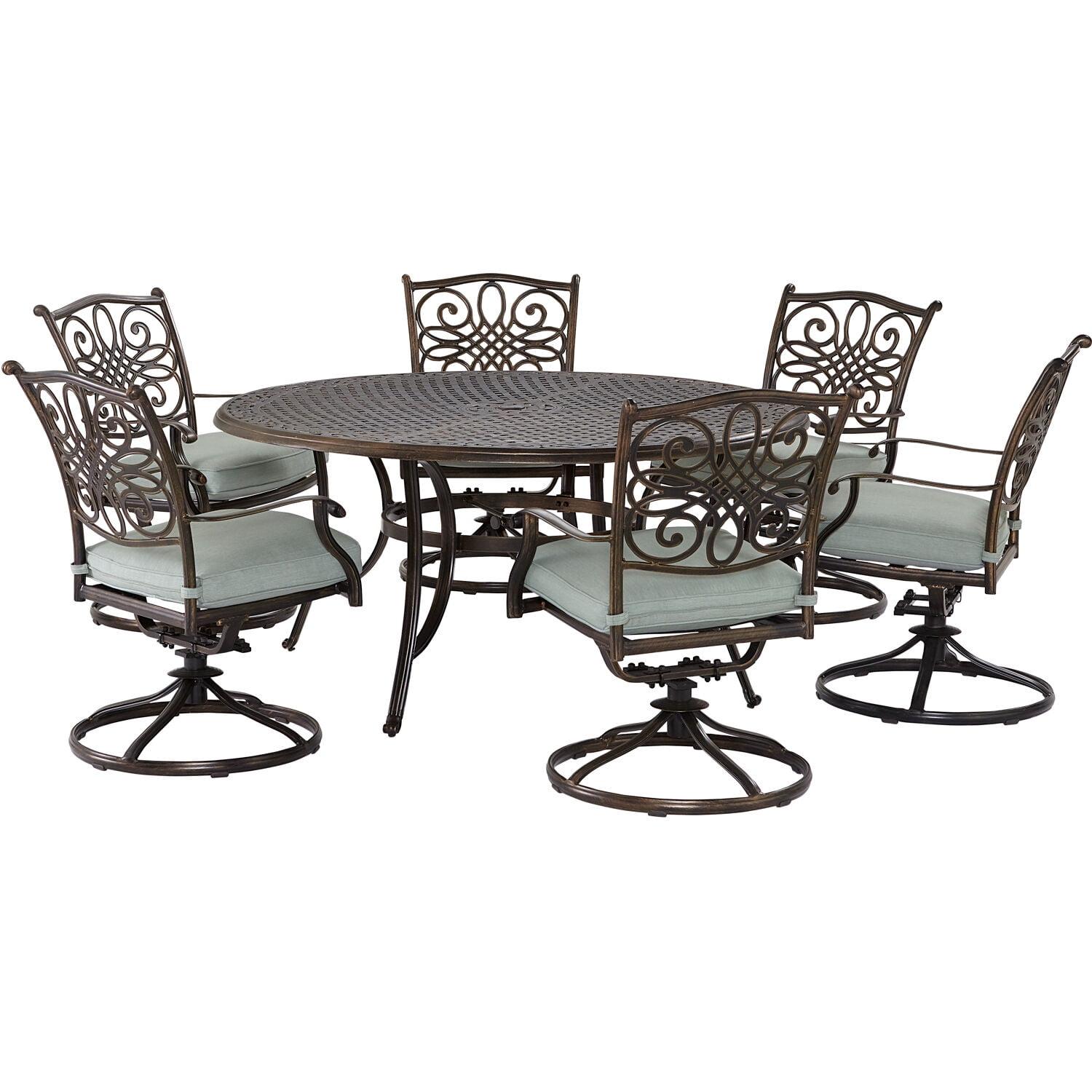 Renditions 7-Piece Set with 6 Swivel Rockers and 60-in. Cast-Top Table, Featuring Sunbrella Fabric