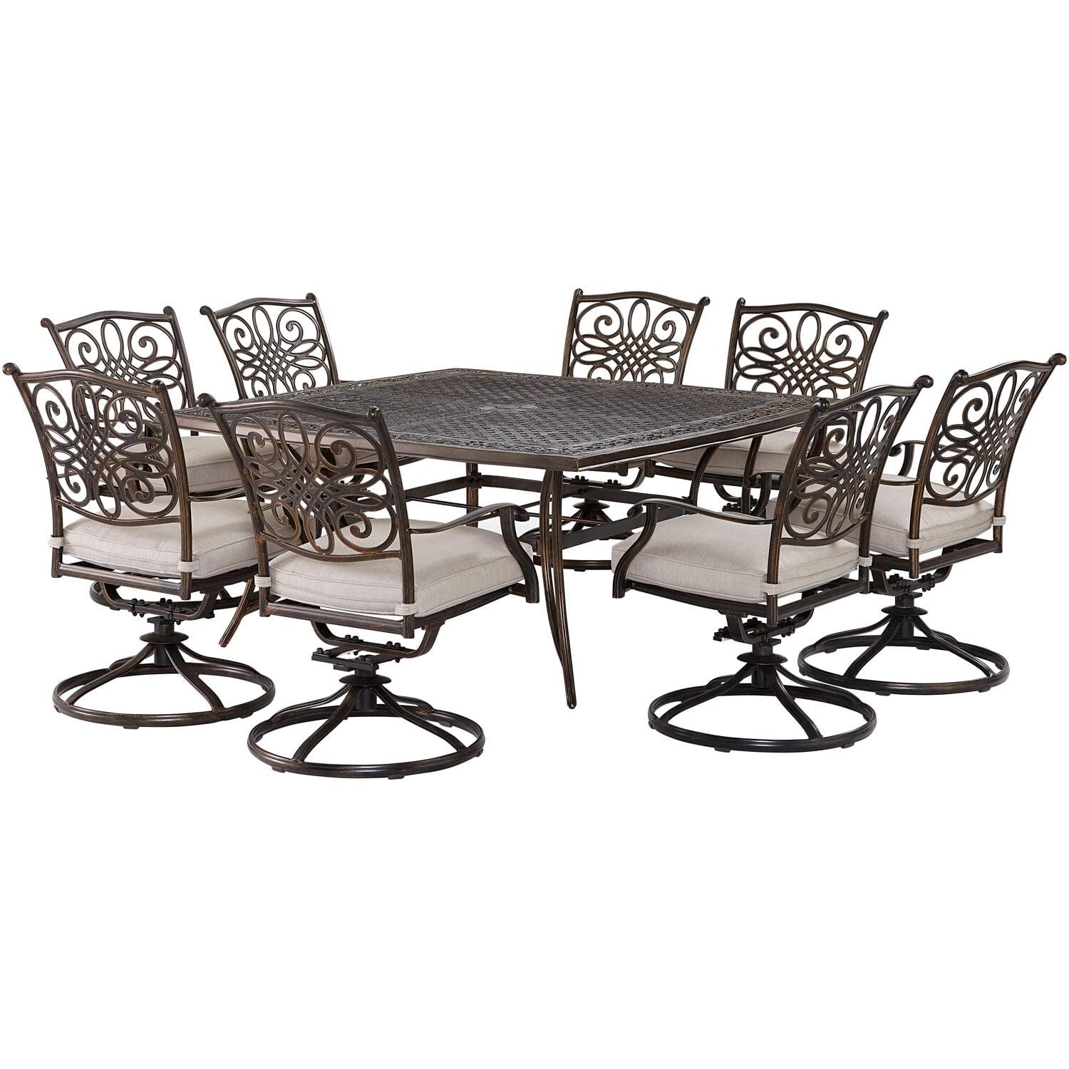 Renditions 9-Piece Set with 8 Swivel Rockers and 60-in. Cast-Top Table, Featuring Sunbrella Fabric