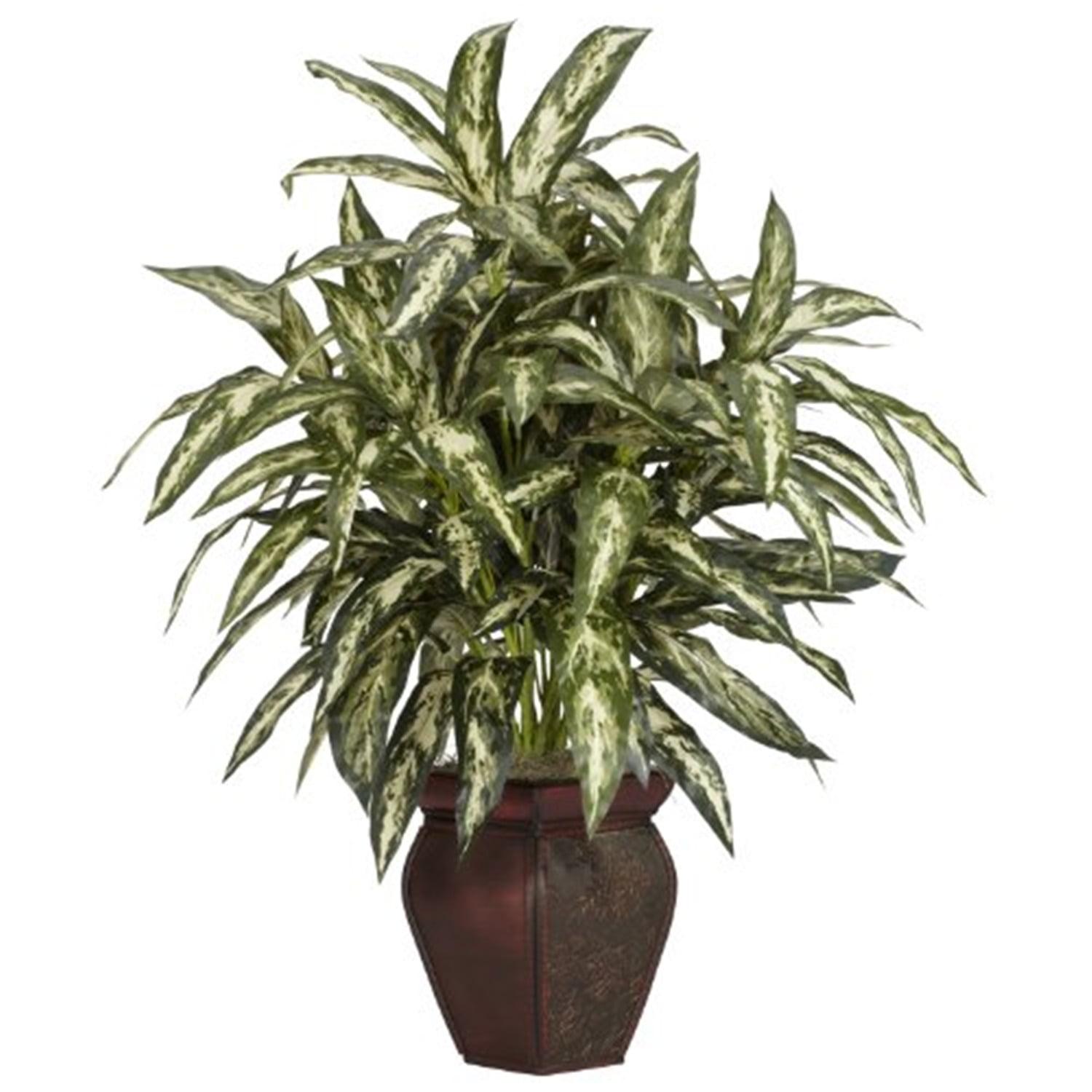 Nearly Natural 30" x 26" Artificial Aglaonema Plant in Decorative Vase: Indoor Faux Floor Plant, Styrofoam Filler, Wood Base