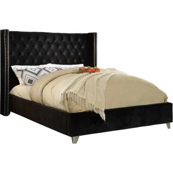 Aiden Black Velvet Queen Bed-Color:Black Velvet,Style:Contemporary