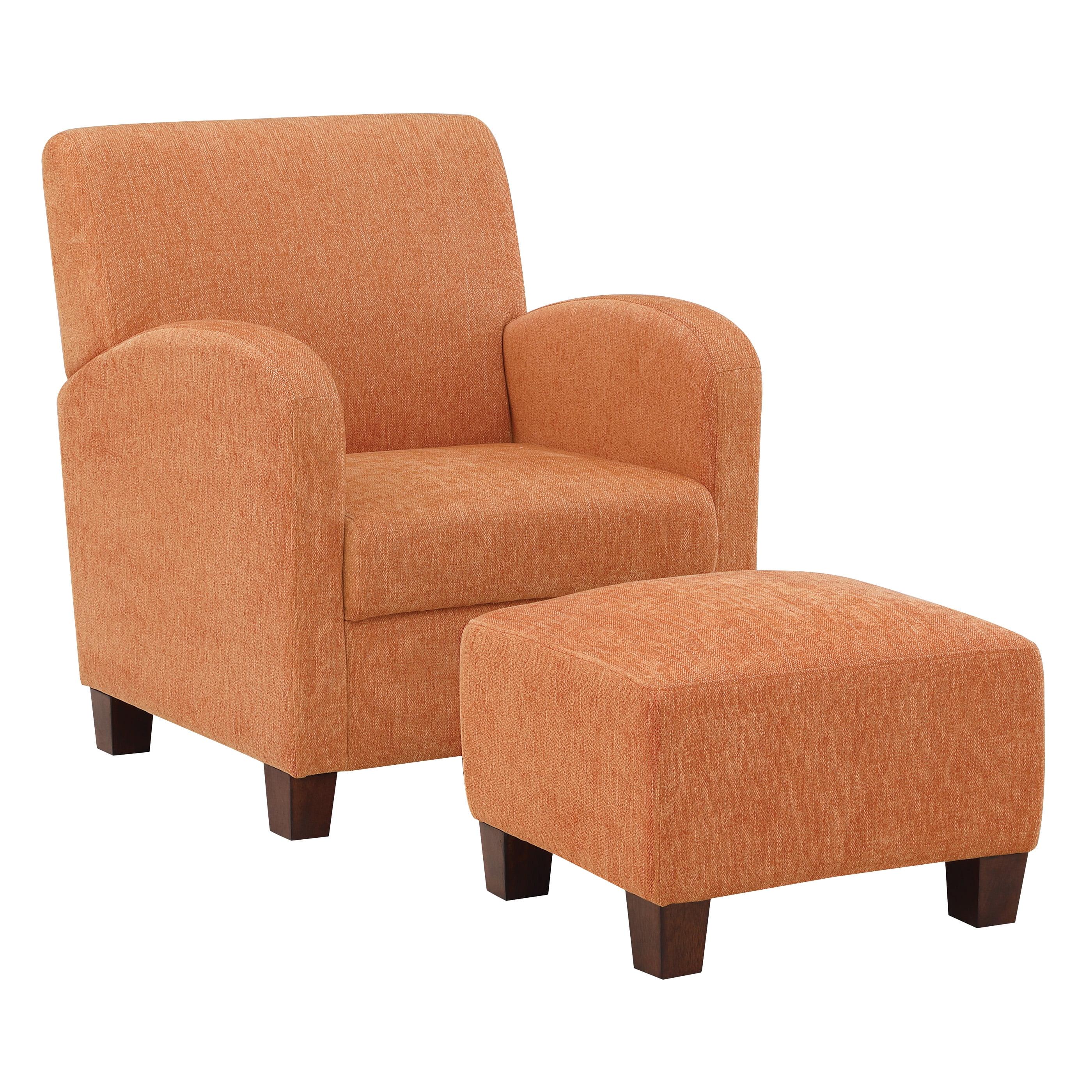 Aiden Chair & Ottoman Herringbone Orange Fabric with Medium Espresso Legs