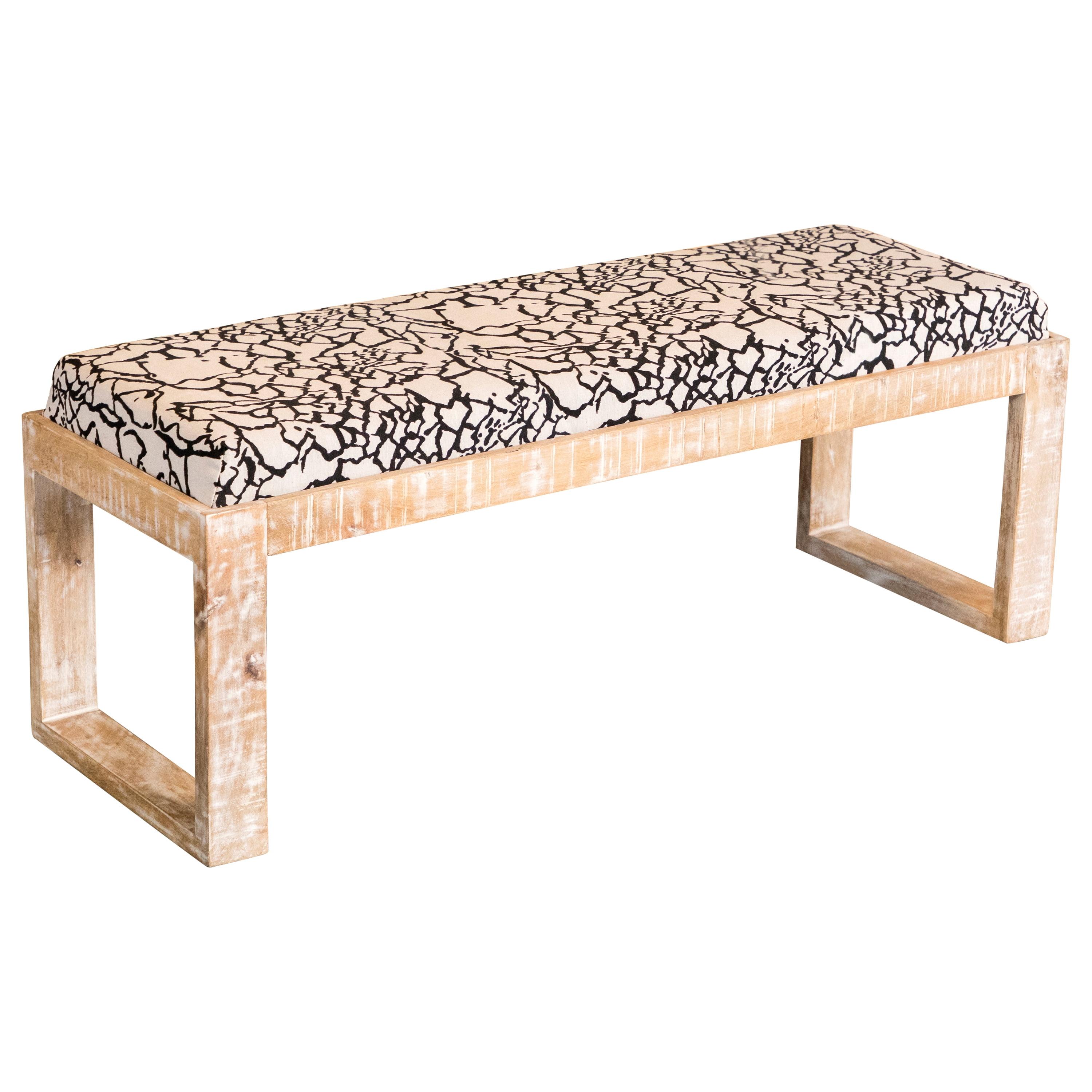 47" Black and White Upholstered Wood Accent Bench