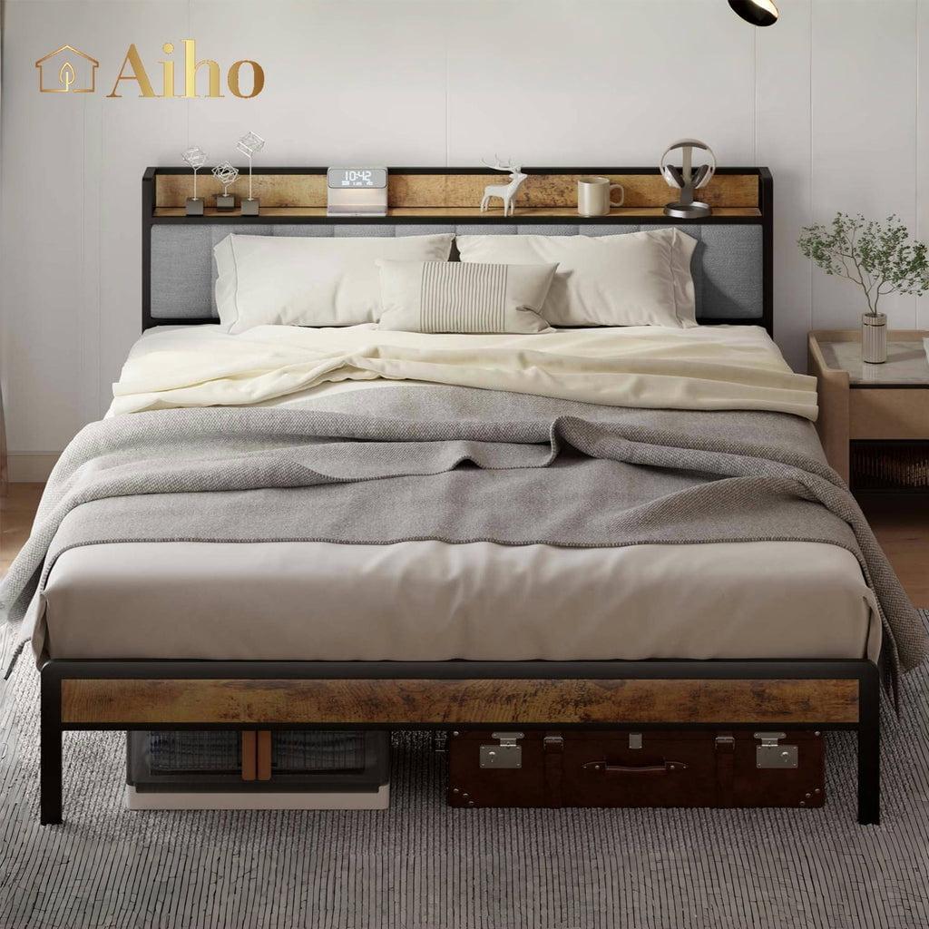 17 Stories Kewarra Platform, Metal Bed Frame with Storage Headboard, Sturdy and Stable