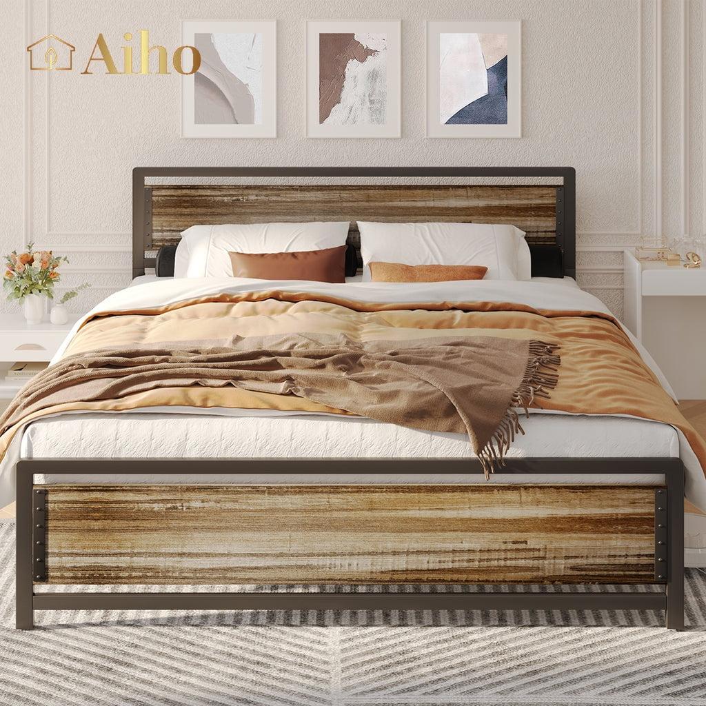 17 Stories Kewarra Platform, Metal Bed Frame with Storage Headboard, Sturdy and Stable