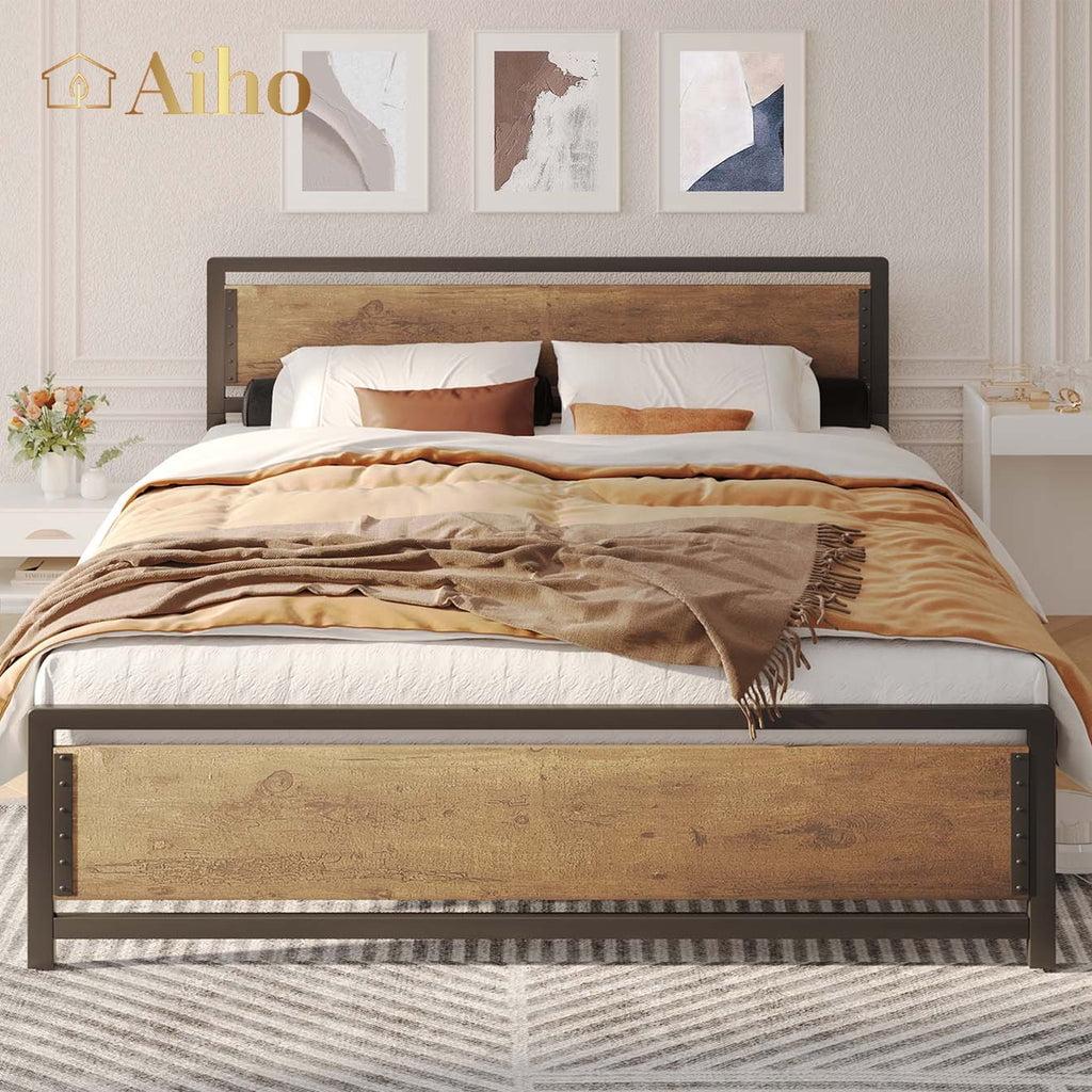 17 Stories Kewarra Platform, Metal Bed Frame with Storage Headboard, Sturdy and Stable