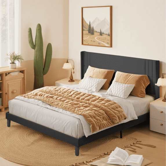 17 Stories Kewarra Platform, Metal Bed Frame with Storage Headboard, Sturdy and Stable