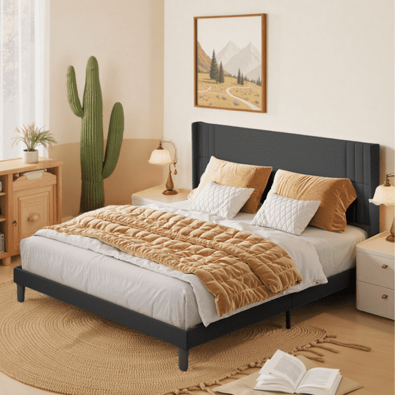 17 Stories Kewarra Platform, Metal Bed Frame with Storage Headboard, Sturdy and Stable