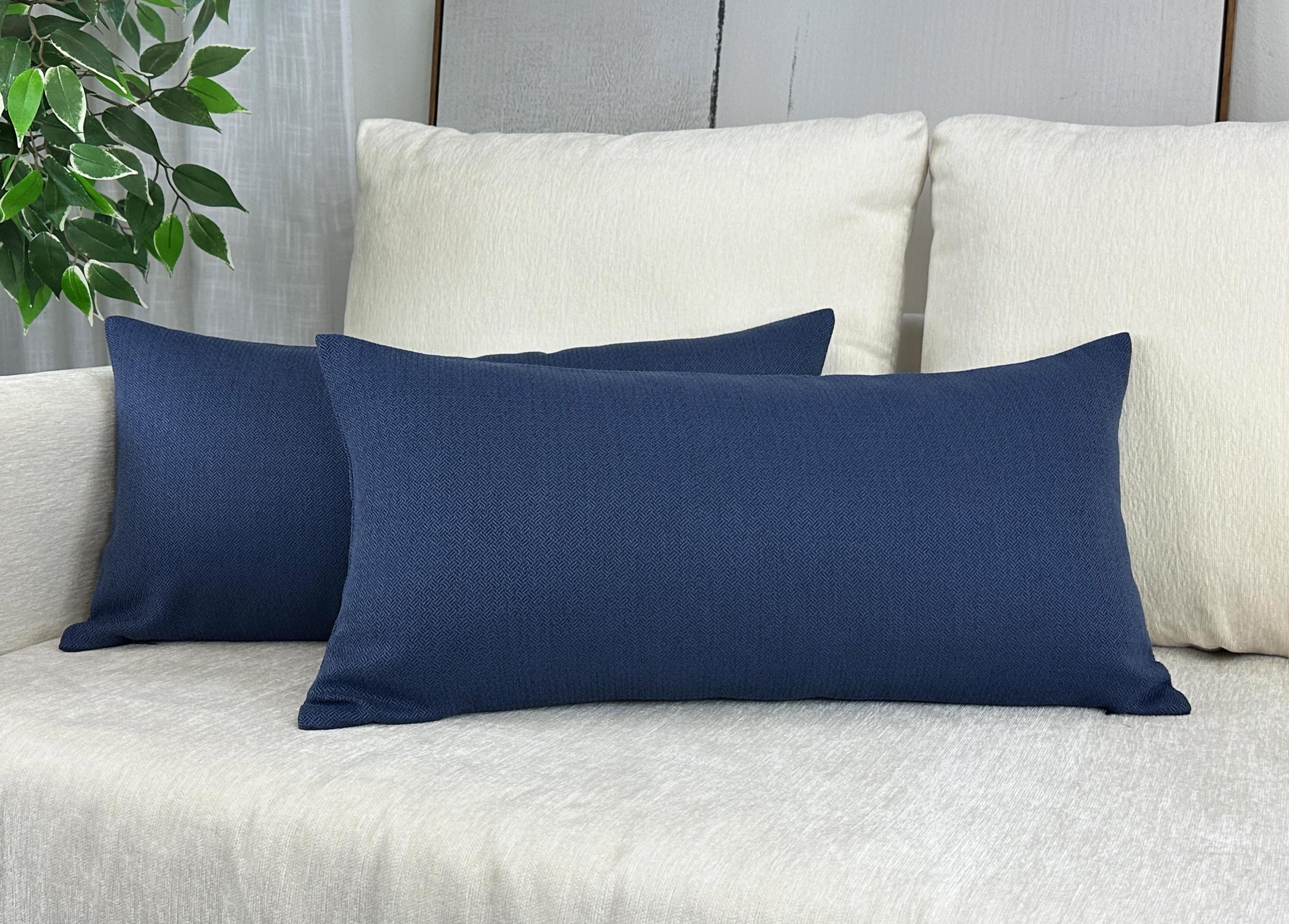 Navy Brushed Polyester Lumbar Pillow Covers with Zipper Closure, 12" x 24", Set of 2