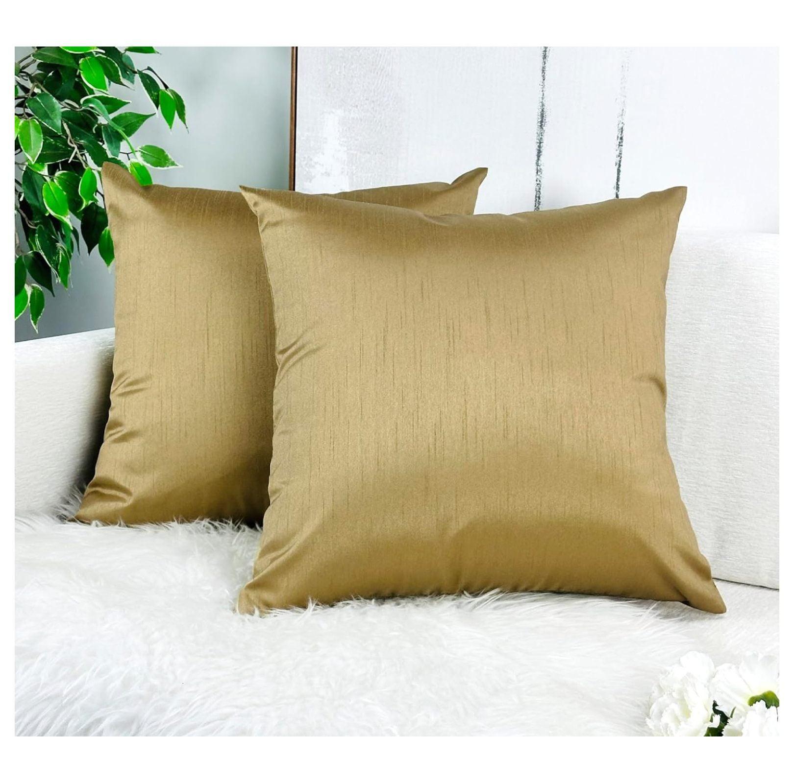 Aiking Home 20x20 Inches Faux Silk Square Throw Pillow Cover, Zipper Closure, Brass (Set of 2)