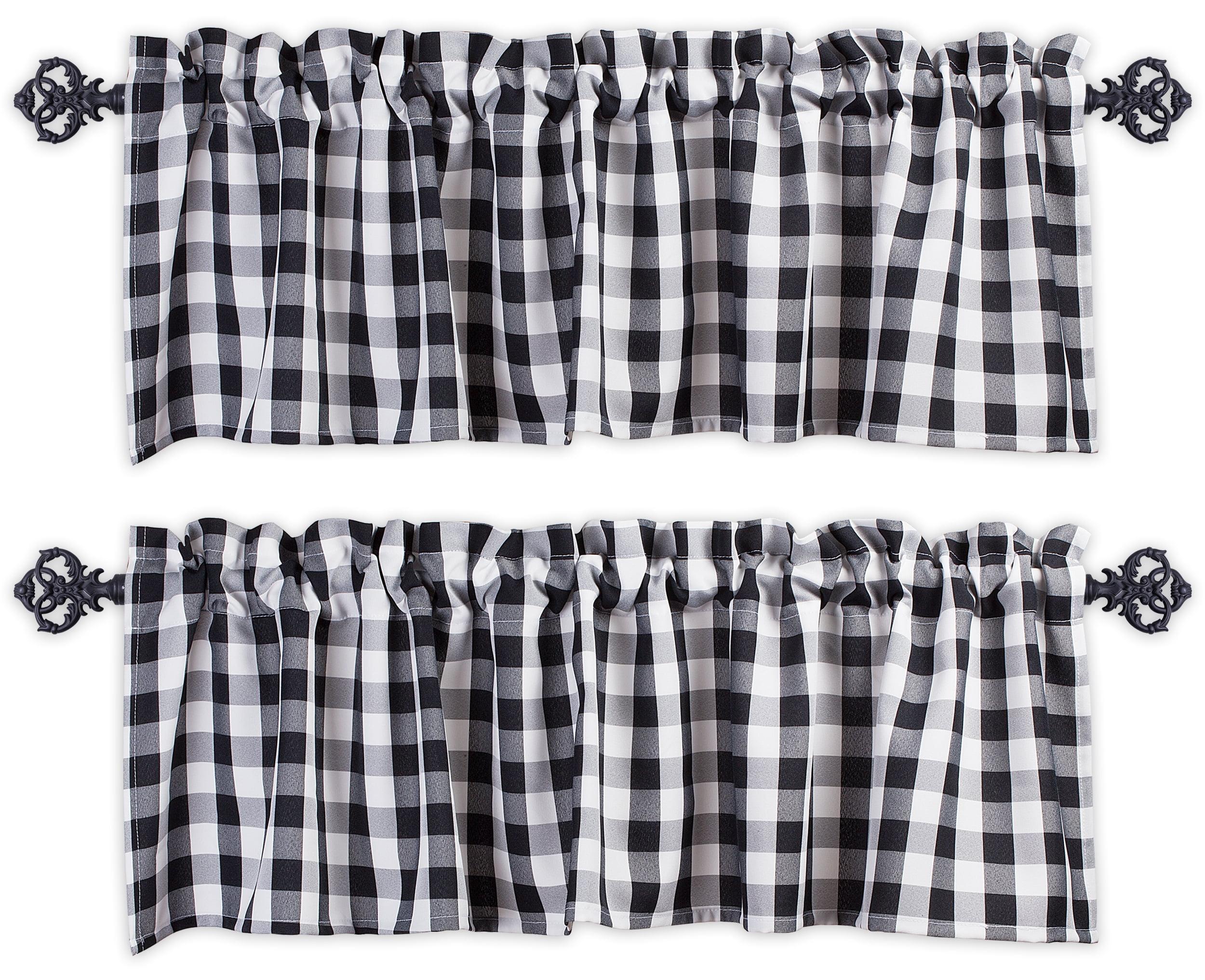 Black and White Checkered Rod Pocket Kitchen Valances, 56” x 14” (2 Panels)