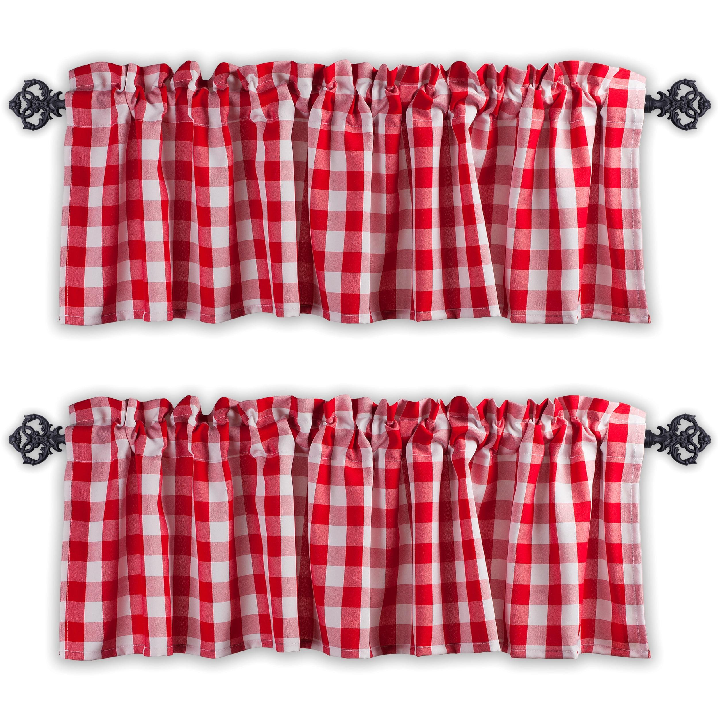 Red and White Checkered Polyester Kitchen Valance Set