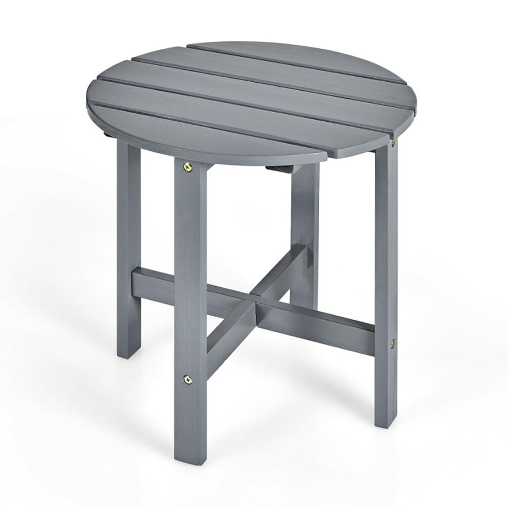 Costway 18'' Patio Round Side End Coffee Table Wooden Slat Garden Deck Grey