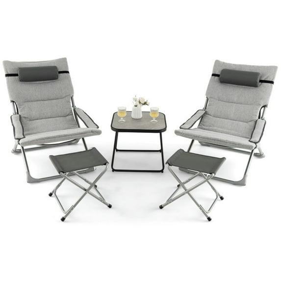 Topcobe 5-Piece Patio Sling Chair Set Folding Lounge Chairs with Footrests and Coffee Table, Outdoor Patio Lounge Chairs-Gray