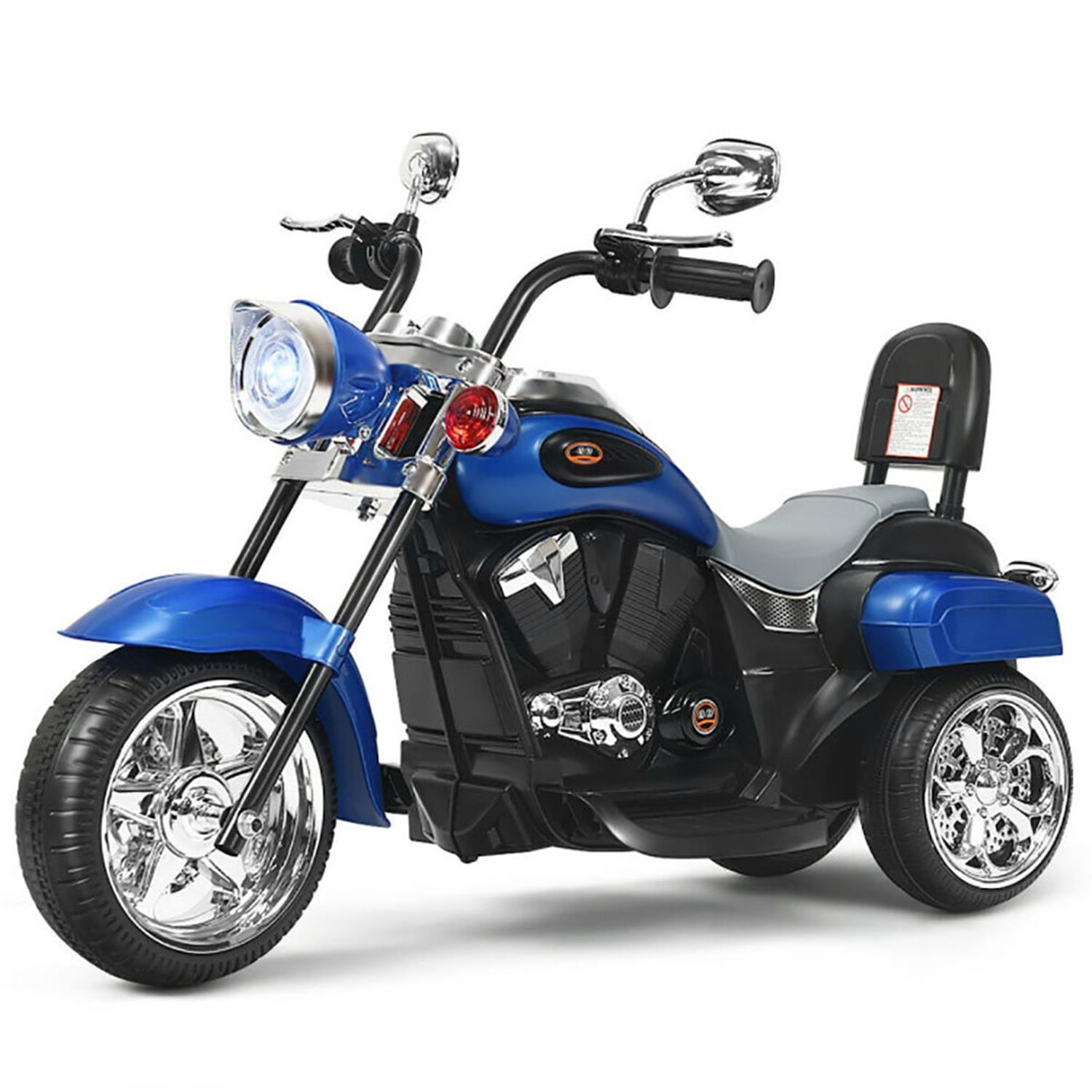 Blue 6V Kids Ride-On Chopper Motorcycle with Headlight and Horn