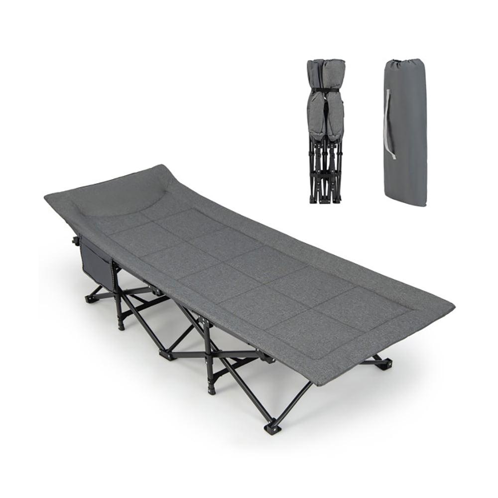 Kepooman Folding Camping Cot for Adults,Camp Cot, Oversized Sleeping Cot, Folding Camping Cot with Carry Bag Cushion and Headrest-Gray