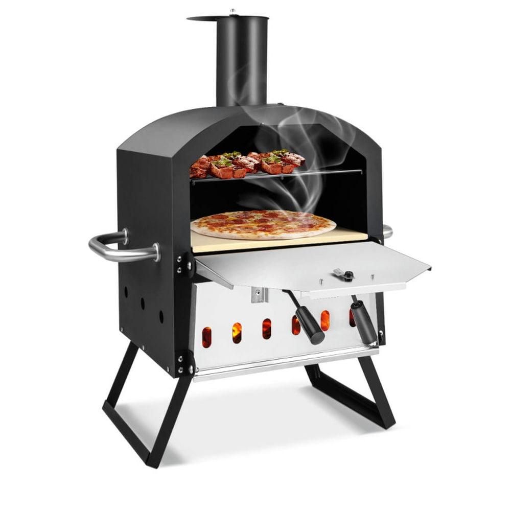 Spaco Grill, Outdoor BBQ Grill,Outdoor Pizza Oven with Anti-scalding Handles and Foldable Legs-Black