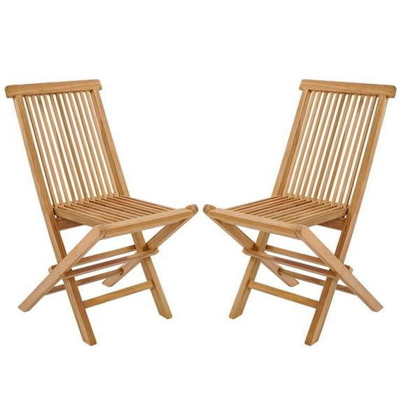 Costway 2 PCS Patio Folding Chair Indonesia Teak High Back Dining Slatted Seat Portable Outdoor