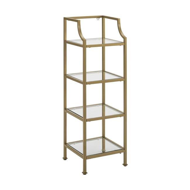 40" Aimee Short Etagere Gold - Crosley: Modern Glass Shelving, 4-Tier Steel Frame