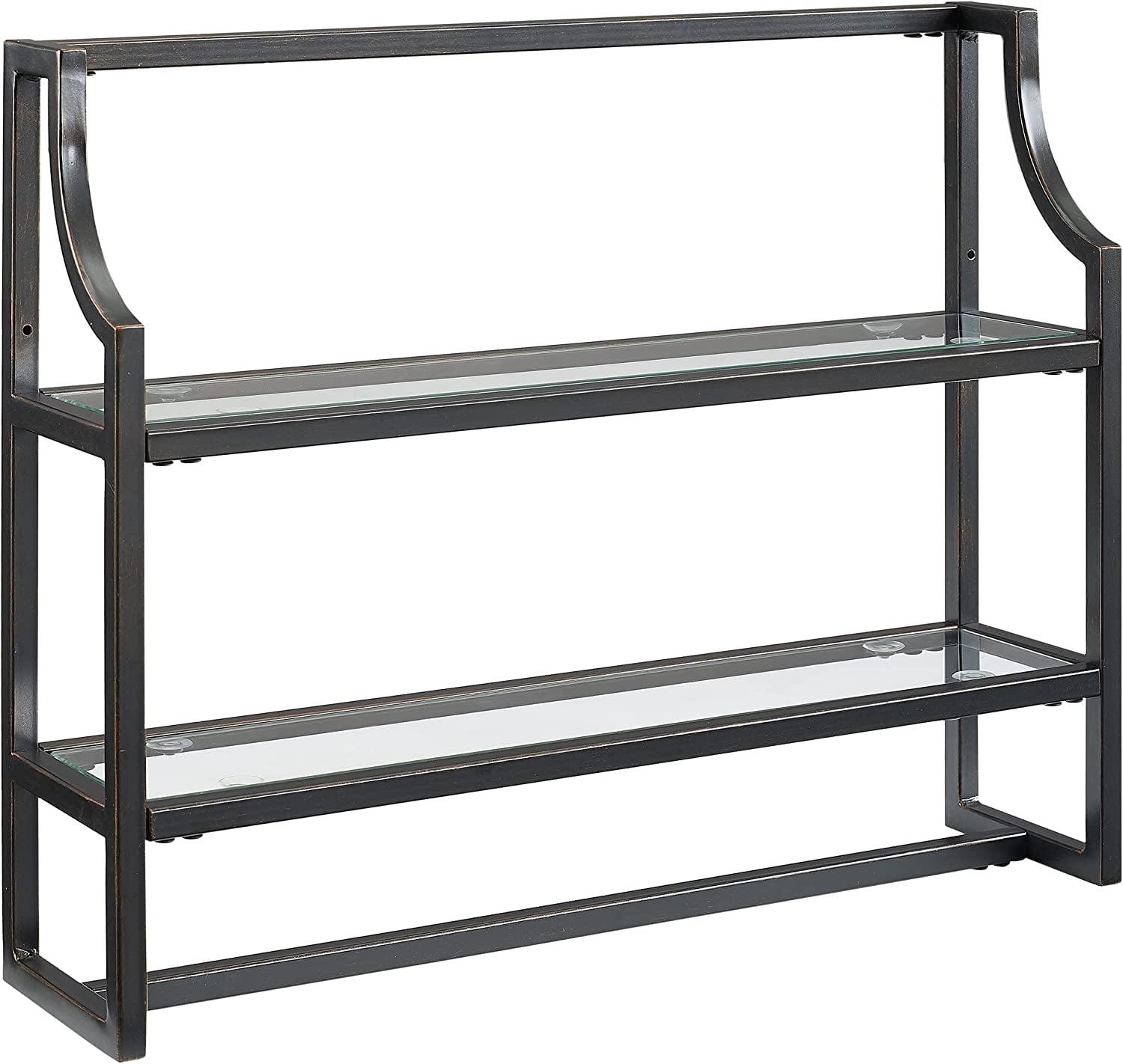 Aimee Oil Rubbed Bronze Wall Shelf with Glass Shelves