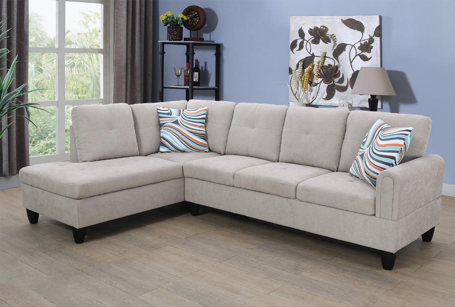 Gray Linen Blend 2-Piece Upholstered Sectional Sofa with Chaise