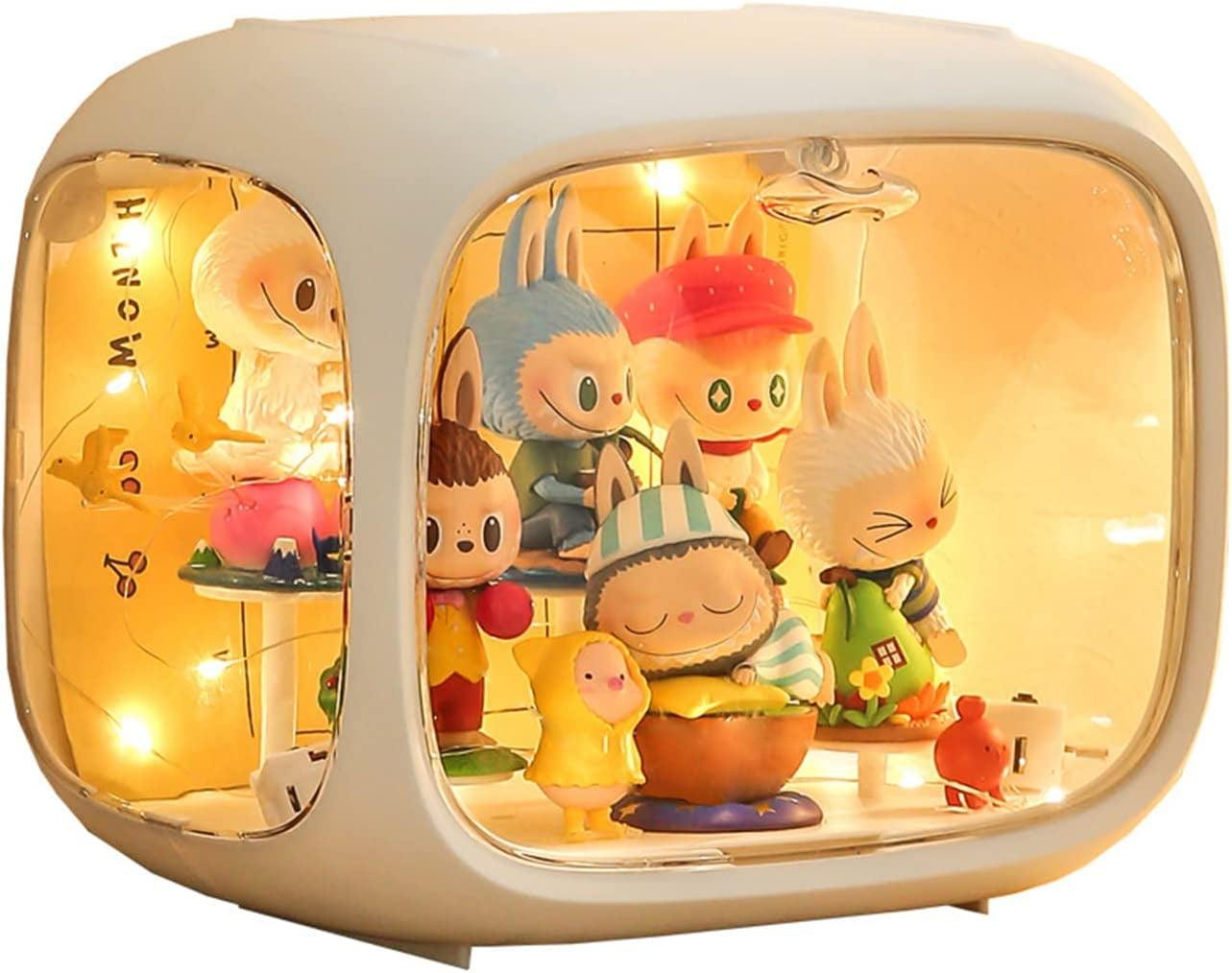 Aippl Display case for Figures with Light Adjustable Display Stand Clear Acrylic Display Box with Door Dust and Moisture Proof Suitable for Lego Collectibles Action Figures Pop Mart