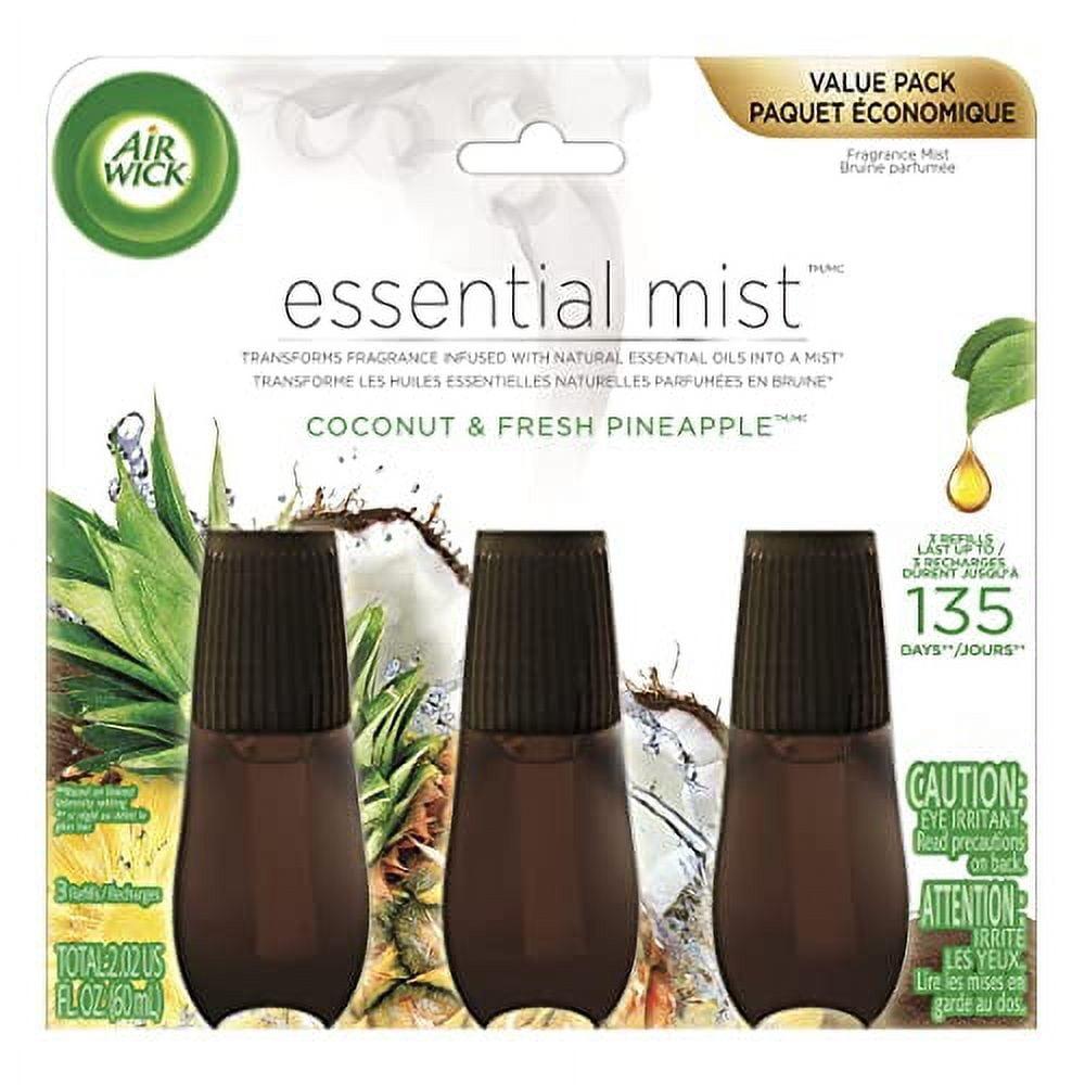 Air Wick Essential Mist Refill, 3 ct, Coconut and Pineapple, Essential Oils Diffuser, Air Freshener