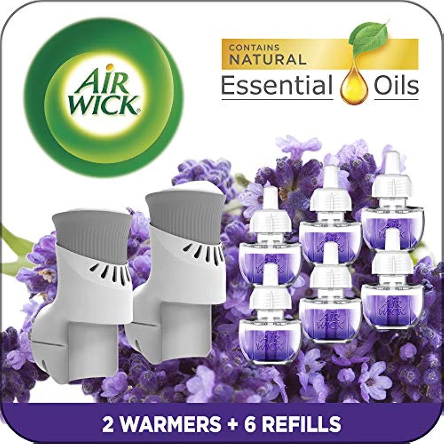 Air Wick Plug In Scented Oil Starter Kit, 2 Warmers + 6 Refills, Lavender & Chamomile, Eco Friendly, Essential Oils, Air Freshener