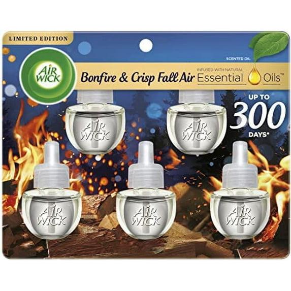 Air Wick Plug in Scented Oil 5 Refills, Bonfire and Crisp Fall Air, Essential Oils, Air Freshener Fall Scent, Fall dÃ©cor