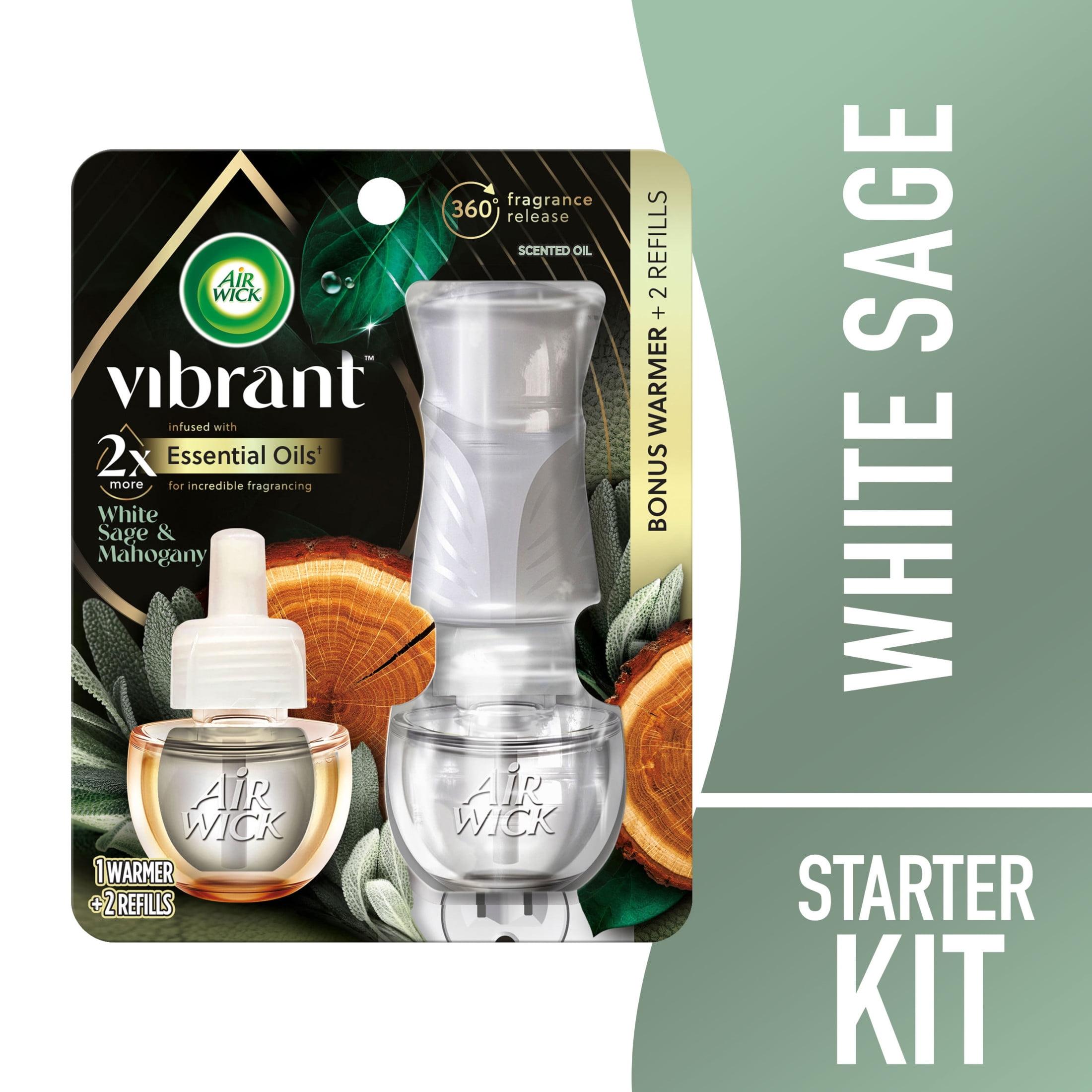 Air Wick Vibrant Plug in Scented Oil Starter Kit (Gadget + 2 Refills), White Sage & Mahogany, Air Freshener, Essential Oils
