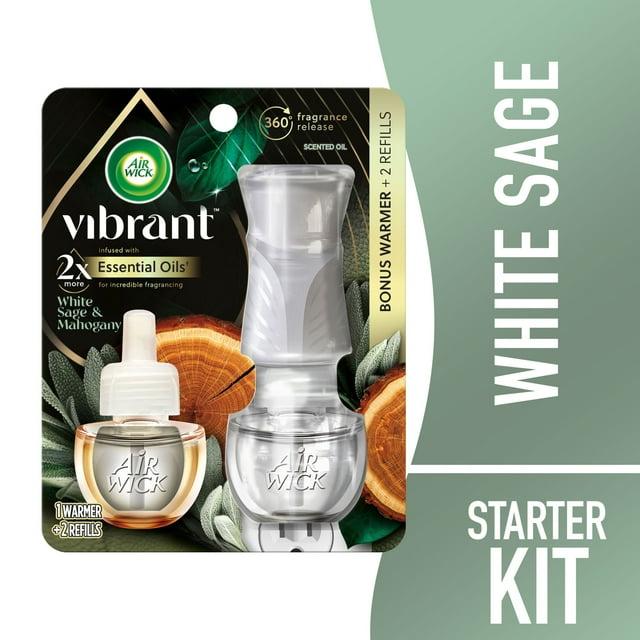 Air Wick Vibrant Plug in Scented Oil Starter Kit (Gadget + 2 Refills), White Sage & Mahogany, Air Freshener, Essential Oils