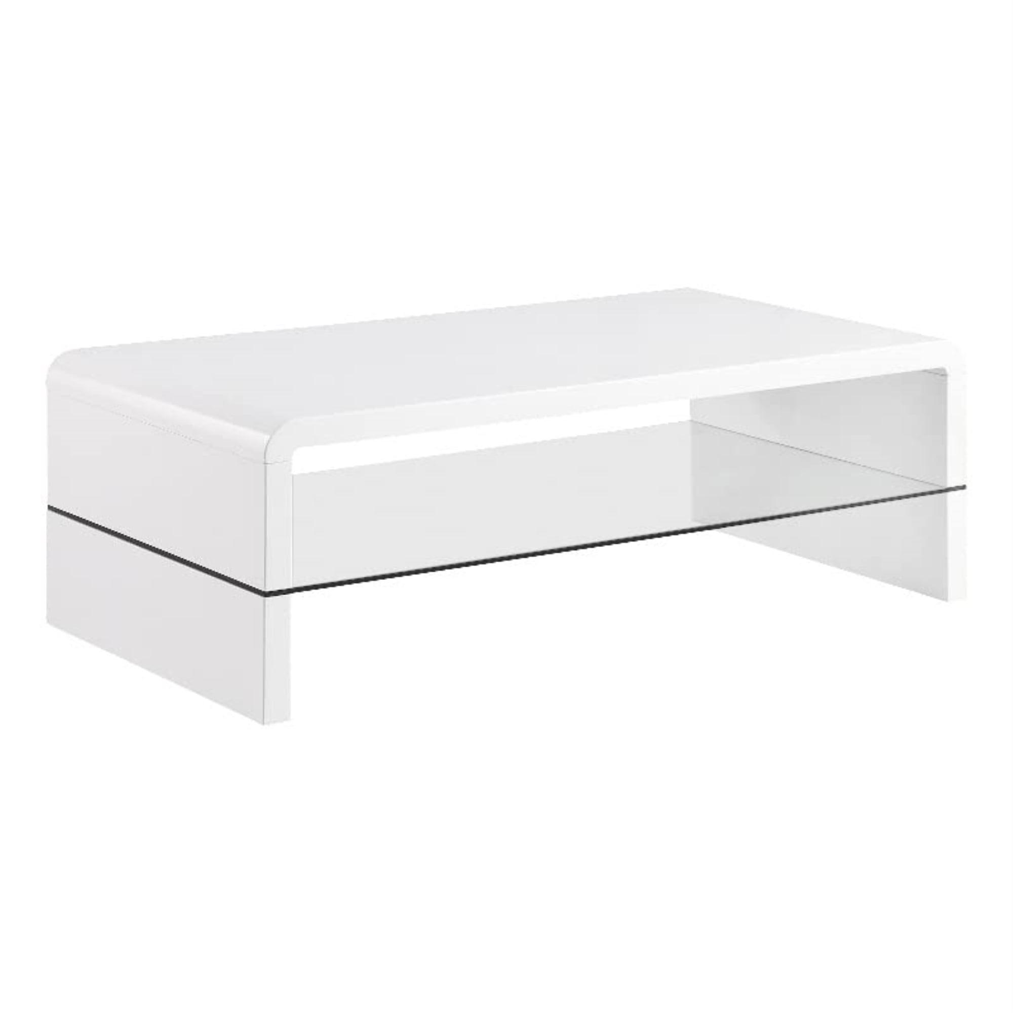 Airell Coffee Table with Glass Shelf White High Gloss - Coaster: Modern Rectangular with Storage Shelf