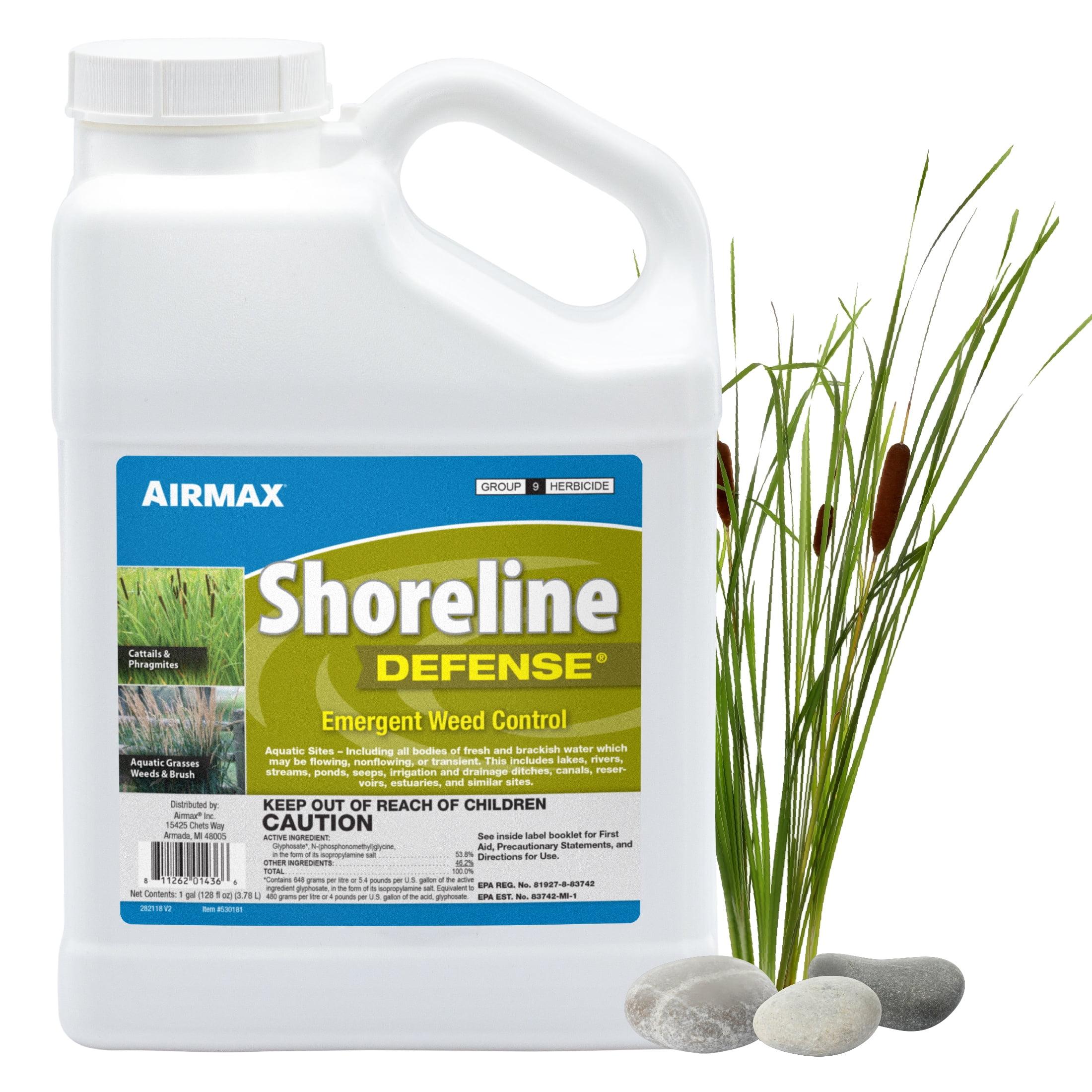 Airmax Shoreline Defense Emergent Weed Control Concentrated Treatment, Aquatic Herbicide (Glyphosate) for Phragmites, Pond Grass & Cattails, 1 Gallon