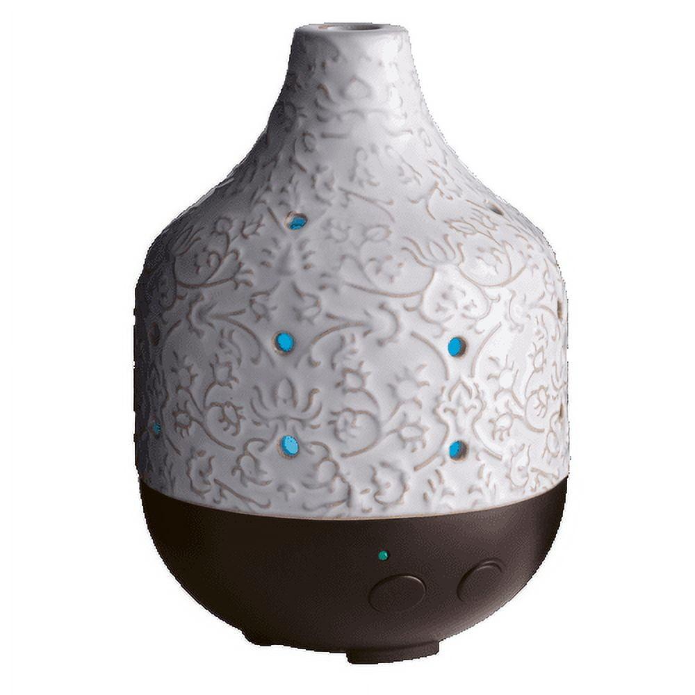 Airome Botanical Large Ceramic Essential Oil Diffuser250 mL Humidifying Ultrasonic Aromatherapy Diffuser 8 Colorful LED Lights, Up to 24 Hours Intermittent & Continual Mist with Auto Shut-Off, White