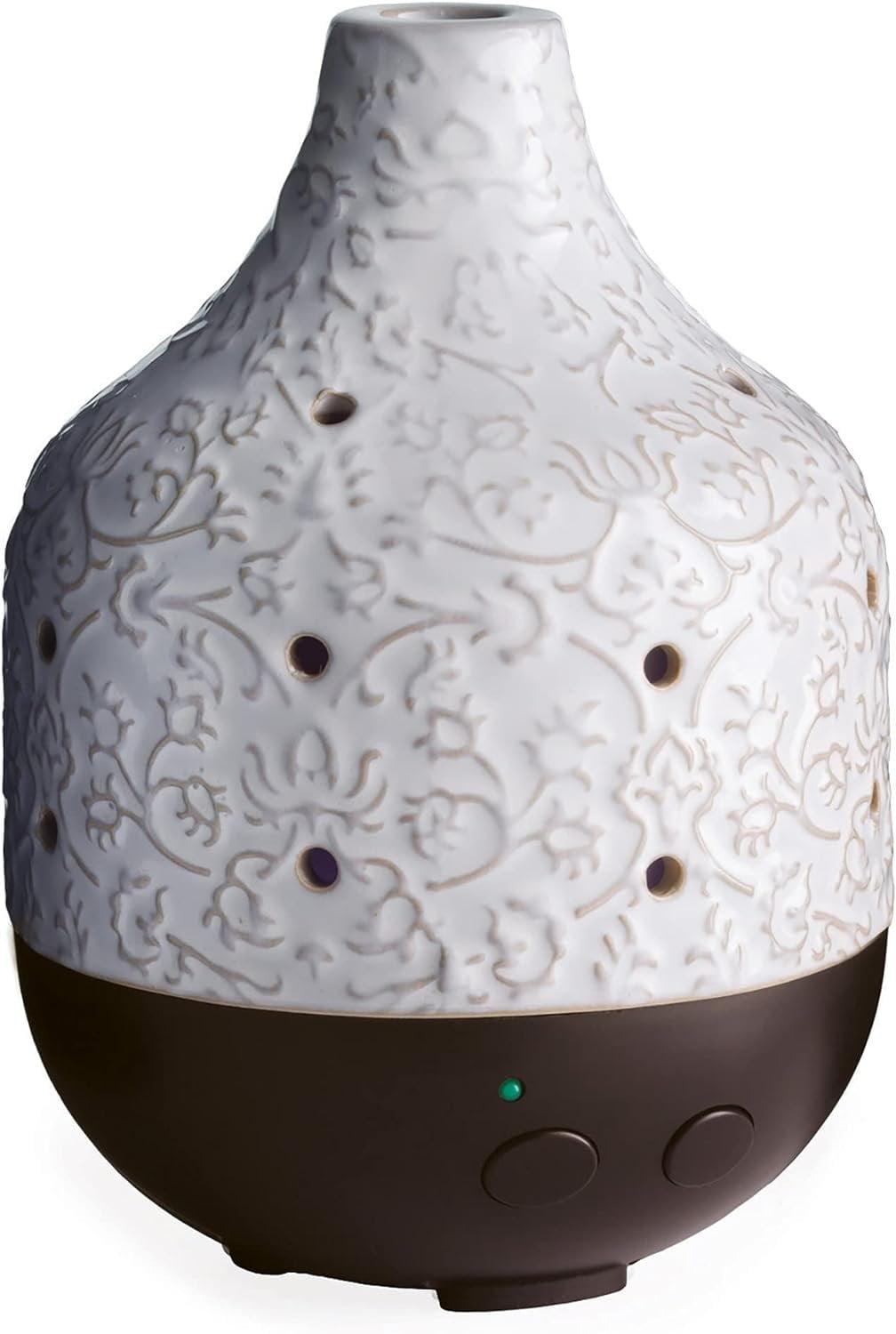 Airome Botanical Large Ceramic Essential Oil Diffuser250 mL Humidifying Ultrasonic Aromatherapy Diffuser 8 Colorful LED Lights, Up to 24 Hours Intermittent & Continual Mist with Auto Shut-Off, White